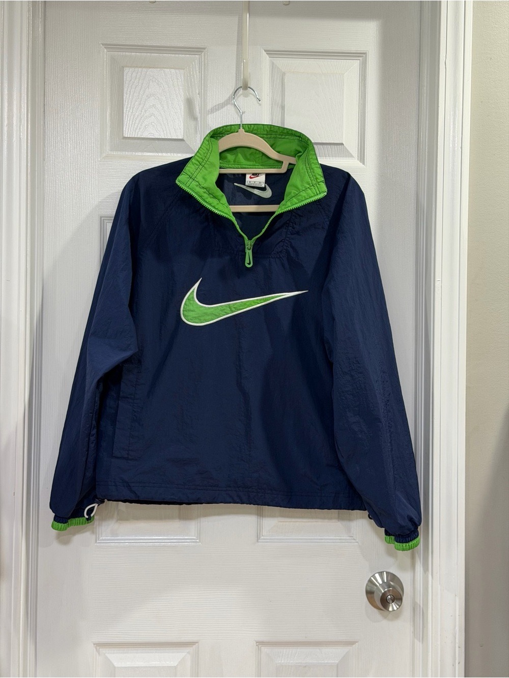 Vintage Nike  Navy Jacket with Bright Green Trim and Swoosh